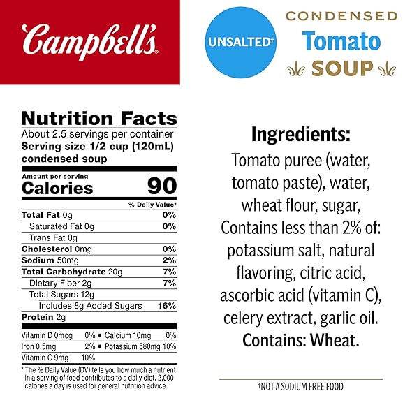 CAMPBELL’S CONDENSED UNSALTED TOMATO SOUP, 10.75 OZ CAN