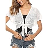 iClosam Women Tie Front Chiffon Shrug Short Sleeve Cropped Sheer Bolero Shrug Cardigan