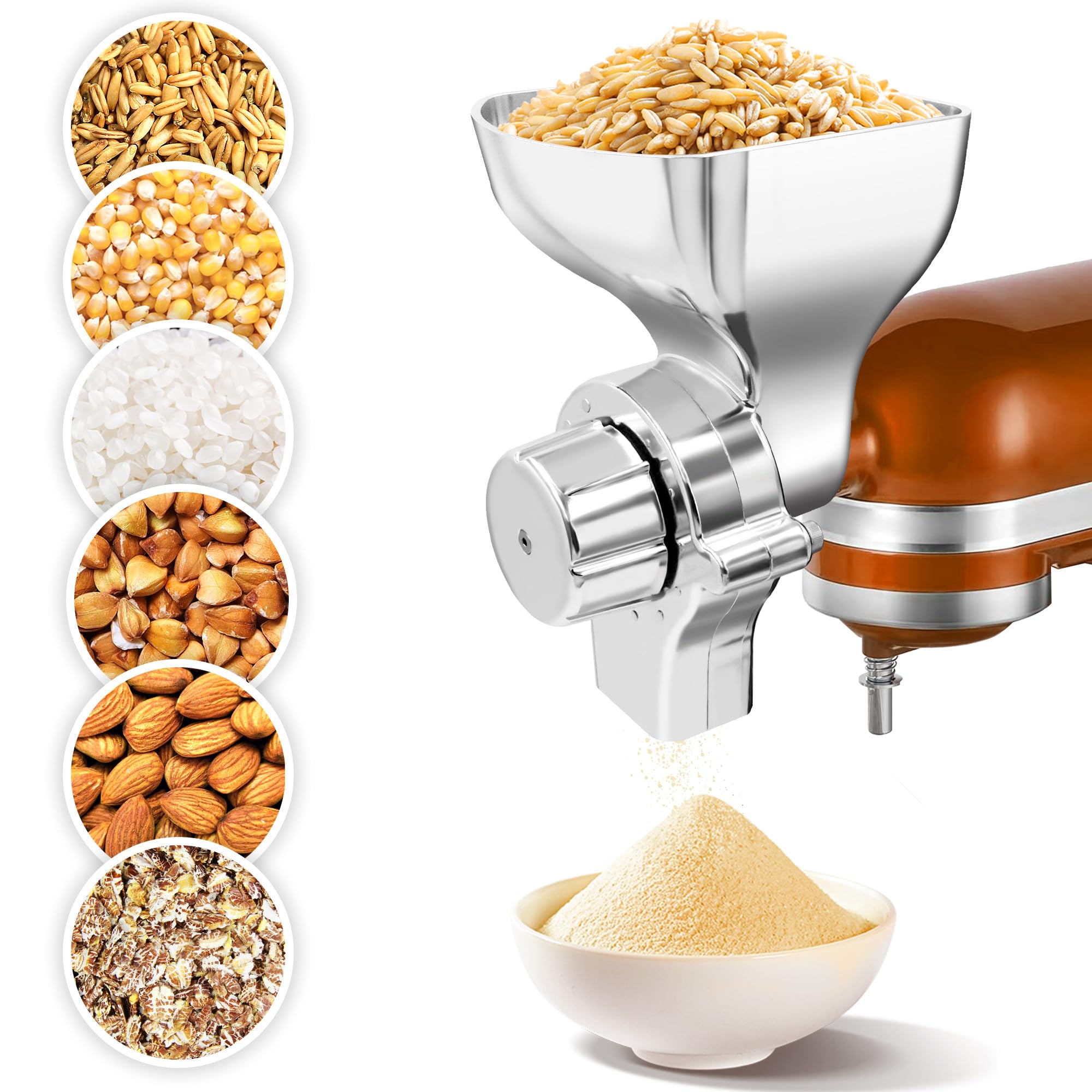 Photo 1 of Metal Grain Mill Attachment for KitchenAid Stand Mixer,Flour Mill Wheat Grinder for Kitchen Aid Accessories and Attachments,Fit Grinding Non-Oily Dry Grains Wheat,Coffee Beans,Corn,Oats,Other Cereals