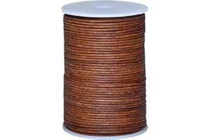 Cords Essentials Round Genuine Leather String Cord, Rope for Jewelry Making, Necklaces, Bracelets, Kumihimo Braiding, Wraps, Crafts and Hobby Projects (Distressed Saddle, 2.0 MM)