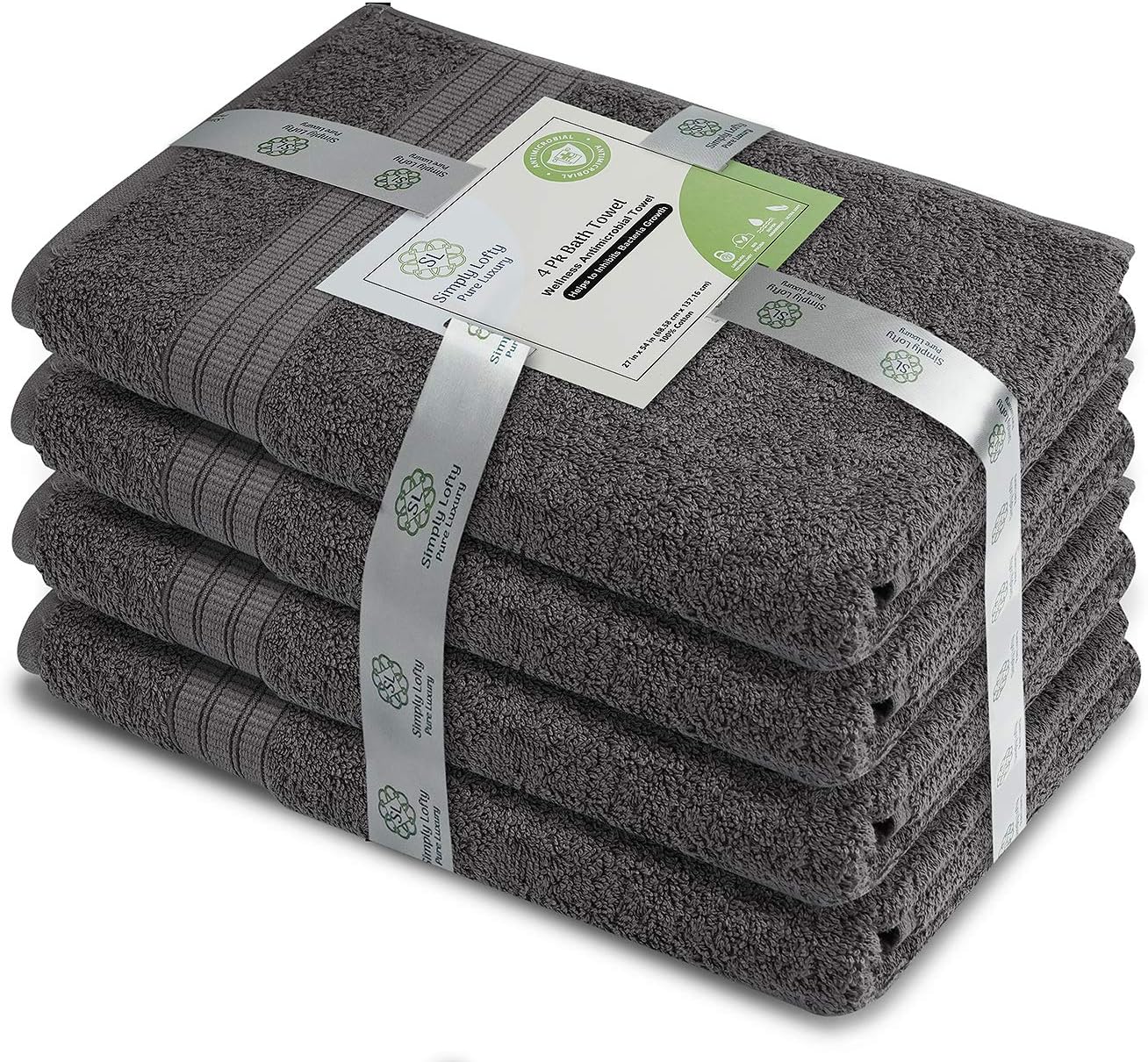 100% Cotton Bath Towels Set Pk 4-Ultra Soft Large Bath Towel-100% Cotton Gray Towel Set-Highly Absorbent Daily Usage Bath Towel-Ideal for Pool Home Gym Spa Hotel-Bath Towel Set 27 x 54: Kitchen & Dining