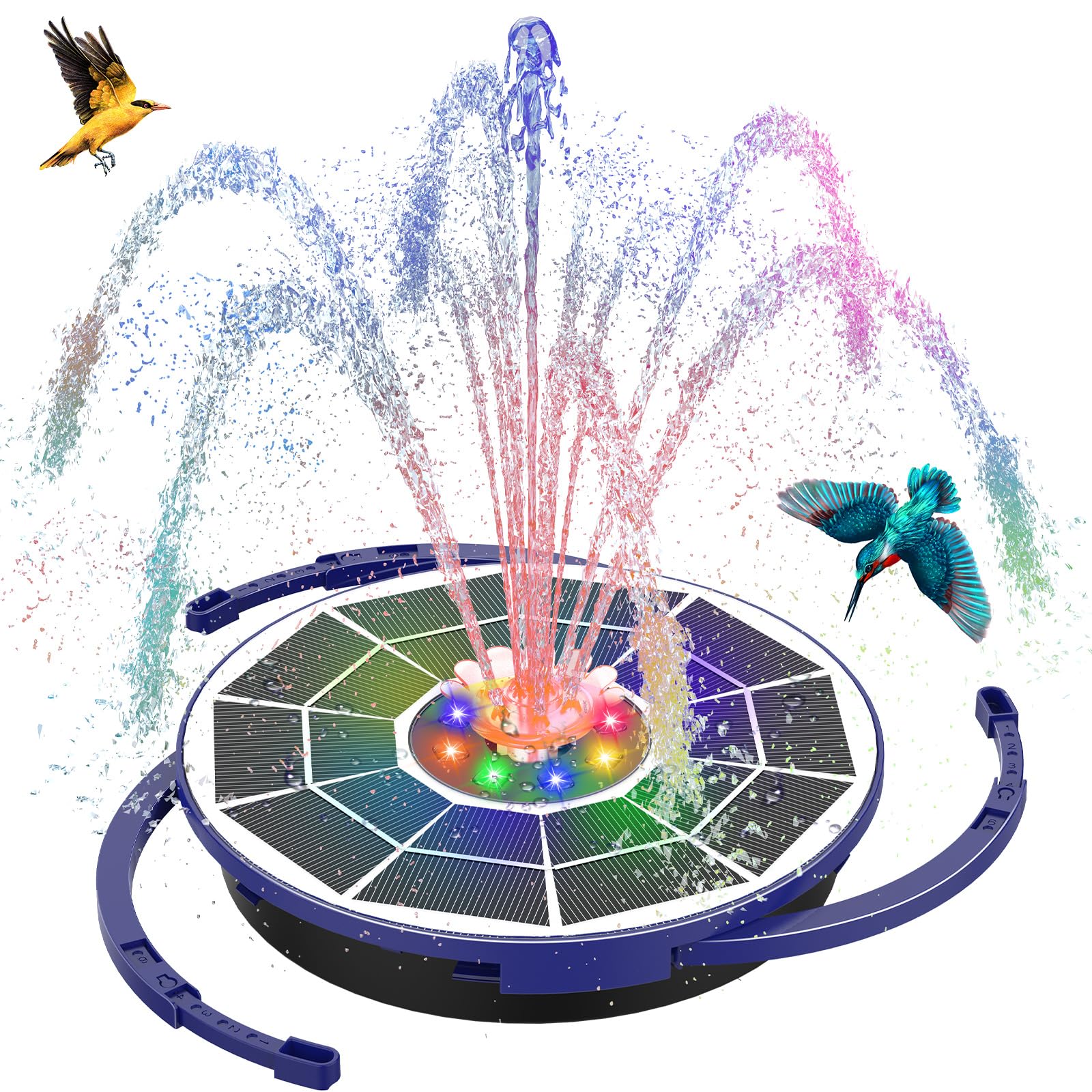 Photo 1 of AISITIN 3.5W Solar Fountain Pump with LED Colorful Lights & 3000mAh Battery, Solar Bird Bath Fountain with 10 Nozzles, Solar Water Pump for Garden, Pond and Outdoor (Purple)