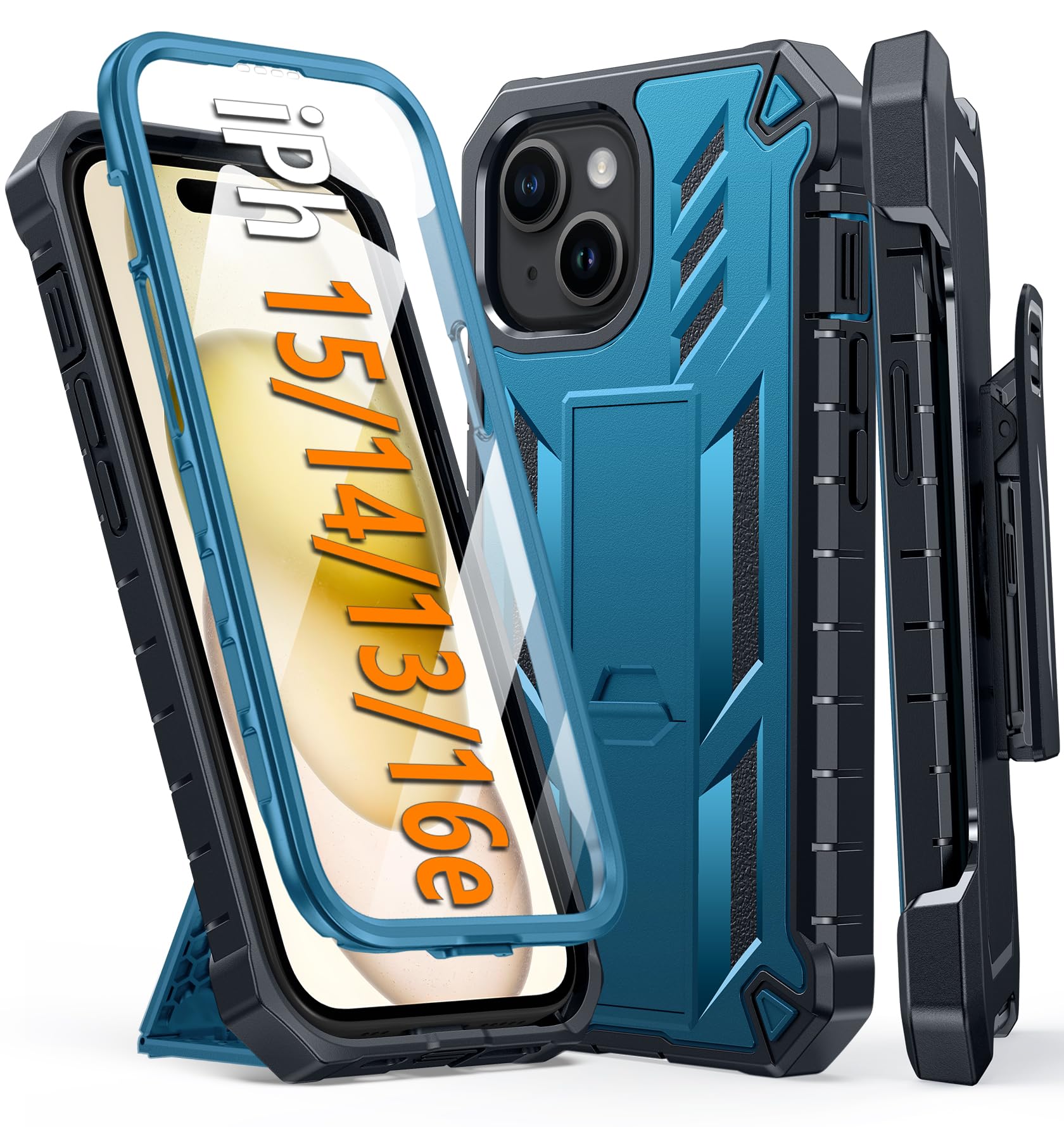Photo 1 of FNTCASE for iPhone 15 Phone Case: for iPhone 13 & 14 & 16e Case Military Grade Shockproof Full Protection Hard Phonecase - Matte Textured Drop Proof Rugged Protective Cover - Blue
