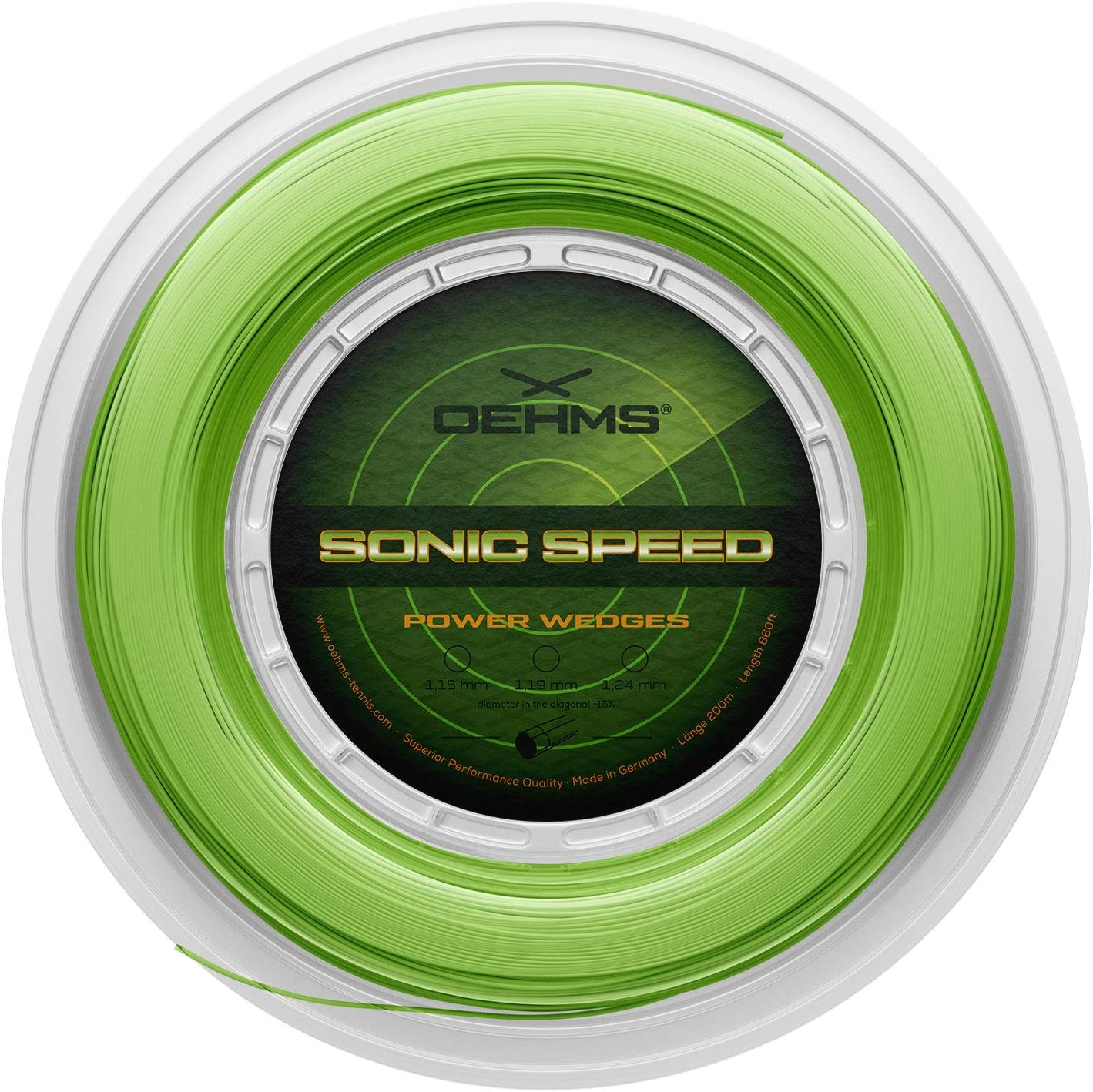 OEHMS Sonic Speed Power Wedges | 200m (660ft) Reel | Grooved Co-Poly Tennis Racket String
