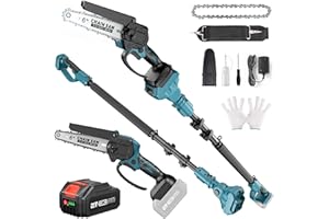 2-in-1 Cordless Pole Saw & Mini Chainsaw, Seesii 6-inch Brushless Chain Saw with 2PCS 4.0Ah Battery 15-Foot MAX Reach Pole Sa