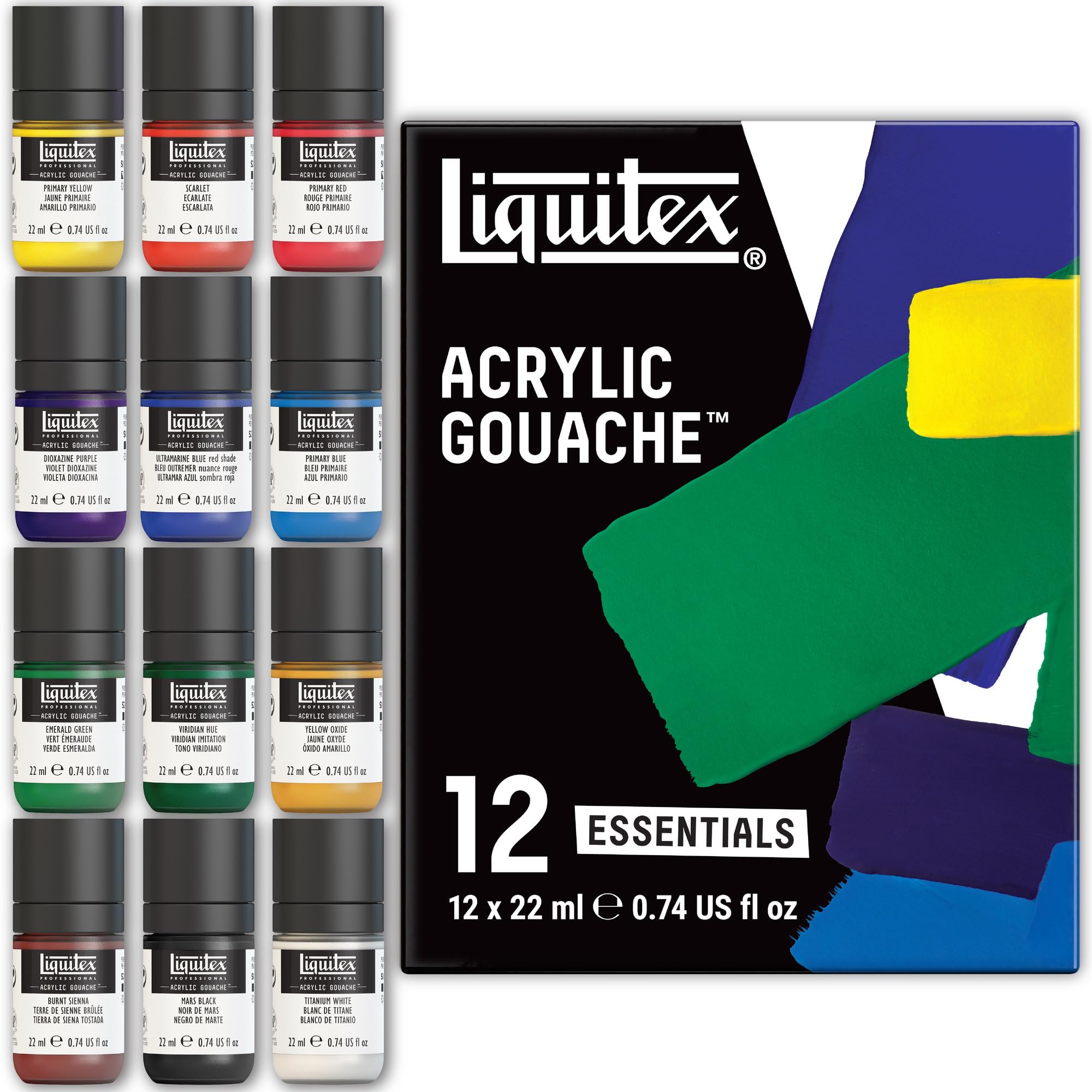 LIQUITEX Professional Gouache Acrylic Extra Fine Low Viscocity Essential Colors Set 12 x 20ml