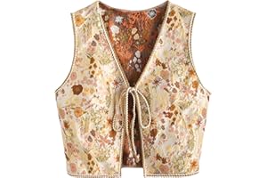 GORGLITTER Women's Sleeveless Western Rodeo Country Concert Cowgirl Outfit Tie Front Cardigan Vest Top Casual Trendy