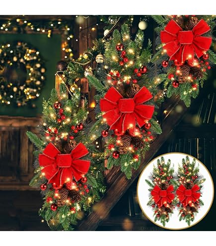 24" Prelit Christmas Teardrop Swag - Cordless Battery LED, Pine Cone & Berry Garland