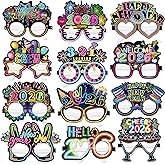 HOWAF 24 Pack Happy New Year Glasses Neon Color 2026 Glasses New Years Eve Party Supplies Photo Props for Happy New Year Decorations NYE Party Favors Accessories