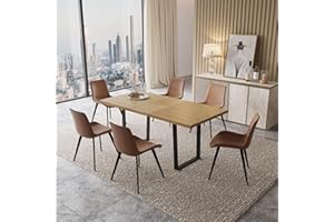 ZckyCine 51"-67" Modern Extendable Dining Table Set for 6 with 6 Padded Chairs, Wood Kitchen & Dining Room Table Set, Space-Saving Home Furniture for Small Families