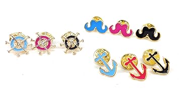 Amazon オシャレさんに イカリ 船舵 ヒゲ かわいい ピンバッジ 3種類