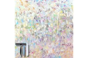 Volcanics Window Privacy Film with Installation Tools, Static Window Clings Vinyl 3D Decals Stickers Rainbow Window Film for Glass Door Heat Control Anti UV 17.5 x 78.7 Inches