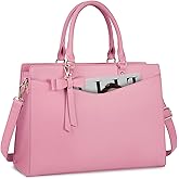 RAINSMORE Laptop Bag for Women 15.6 Inch PU Tote Bag Business Office Work Bag Waterproof Briefcase Computer Tote Lightweight Handbag Shoulder, Pink