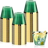 Bestluck 100 Pack 9 oz Green Plastic Cups, Clear Disposable Cups with Gold Rim, Plastic Cocktail Glasses for Party & Graduation & Wedding