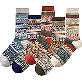 IIG 3-5 Pairs Womens Vintage Cozy Crew Socks Soft Cute Neutral Cotton Socks Exquisite Patterns Socks Gift