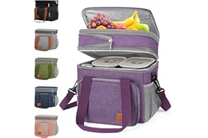 OCKLILY 17l Insulated Cooler Lunch Bag for Men & Women - Expandable Double Deck, Lightweight & Leakproof Lunch Tote Bag Ideal for Work, Travel & Picnic - Waterproof Cooler Bag with Compartments Purple