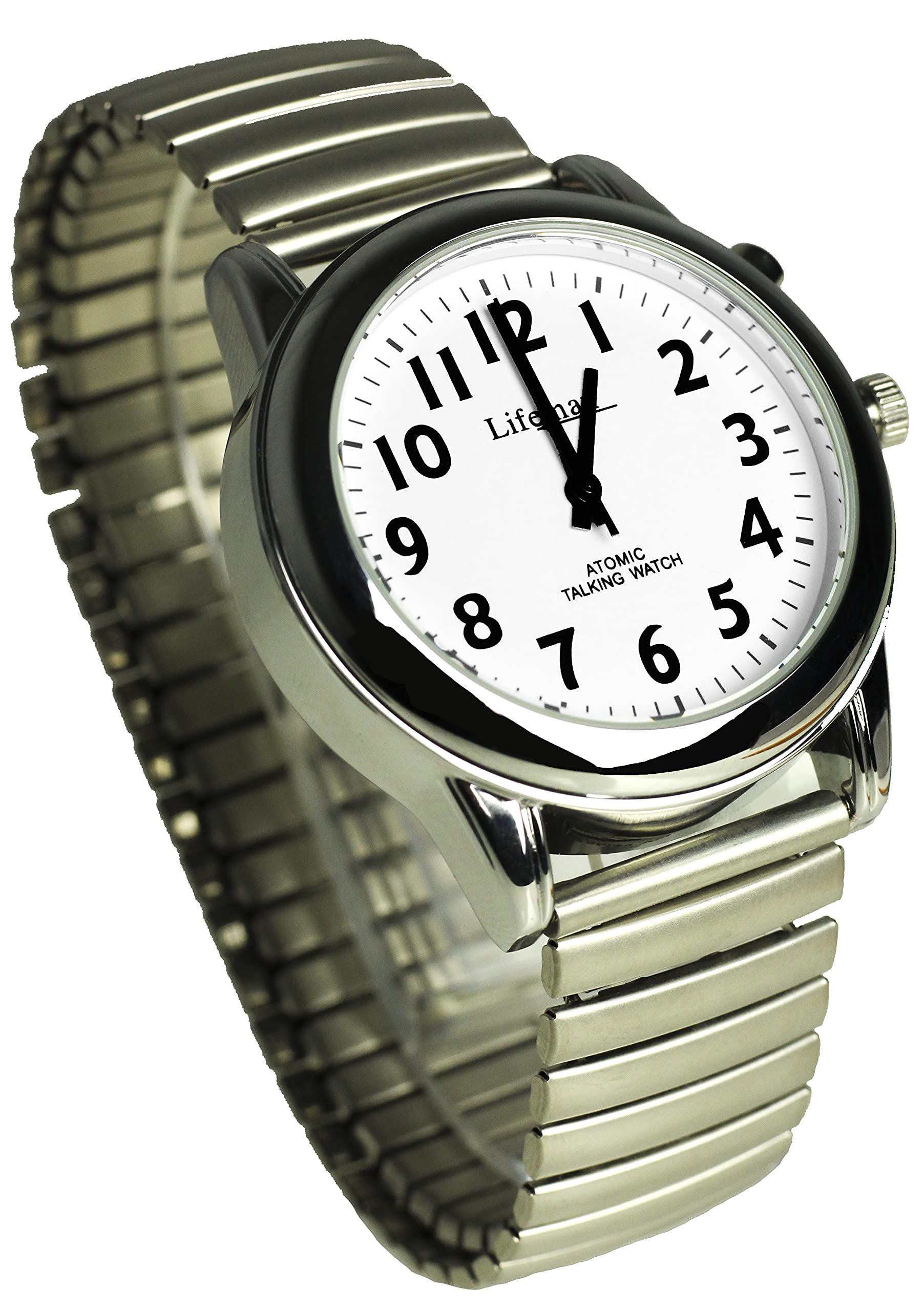 Lifemax Talking Atomic Watch - Expanding Bracelet Men's Quartz Watch with White Dial Analogue Display and Silver Stainless Steel Bracelet 407.1E