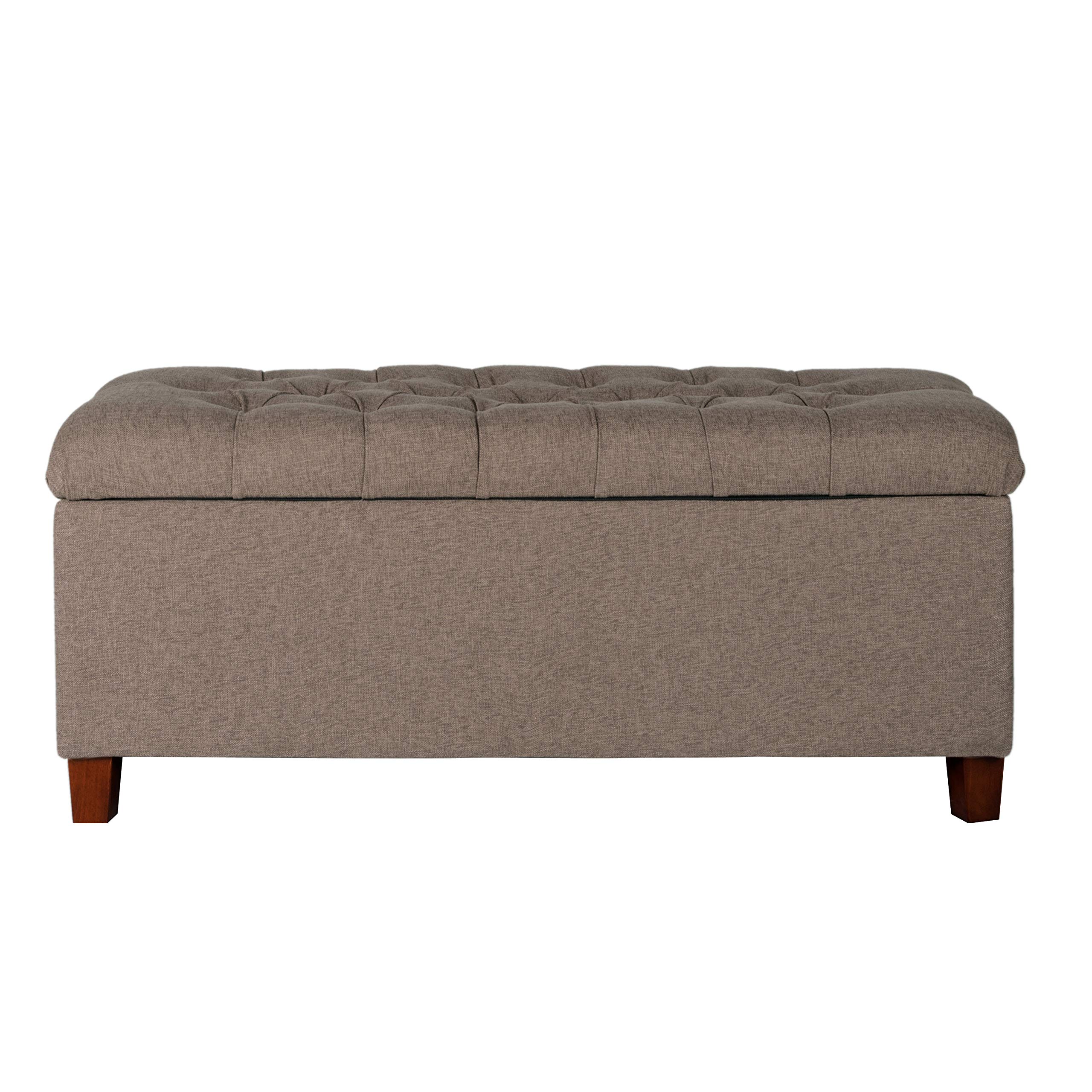 Homepop Home Decor | Tufted Ainsley Button Storage Ottoman Bench with Hinged Lid | Ottoman Bench with Storage for Living Room & Bedroom, Brown 18x40x18 inches Image