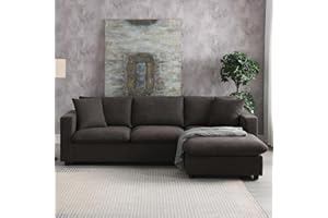 kevinplus 100.4'' Sectional Sofa Couch for Living Room, Modern Contemporary 3-Seat L-Shaped Sofa Couch with Convertible Ottoman for Apartment Small Space, Polyester Fabric, Dark Brown