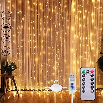 300 Led Rideau De Fenetre Guirlande Lumineuse Pour Mariage Fete Jardin Chambre A Coucher Decoration Murale Interieure Blanc Chaud Amazon Fr Luminaires Et Eclairage