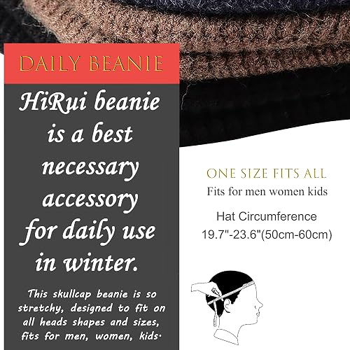 HiRui Knitted Beanie Hat - Slouchy Winter Hat For Men, Women & Kids - Super Soft & Stretchy (One Size Fits All)