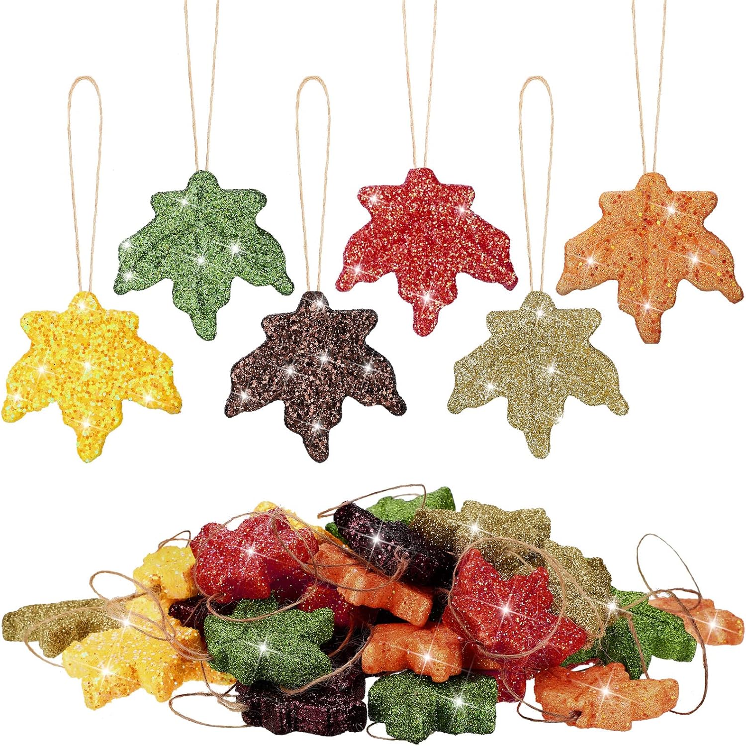 Wreaths, Garlands & Swags - 36 Pcs Thanksgiving Halloween Glitter Maple Leaves Pumpkin Mini Hanging Fall Leaves Artificial Colorful Foam Pumpkin Ornaments for Halloween Garland Thanksgiving Day Party, Maple