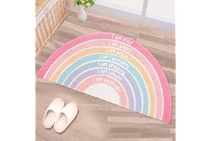 Drydiet Rainbow Doormat Welcome Door Mat Semi-Circular Area Rug with Inspirational Quote Boho Non-Slip Floor Front Doormat Resist Dirt Carpet for Girls Room Classroom 35.43"x17.72"(Pink Pastel)