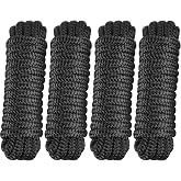 PACTHSD 4 Pack 3/8" x 20' Dock Lines - Marine Grade Nylon Boat Rope with 12" Loop for Docking and Mooring - Double Braided Boat Lines, High Strength, Easy Handling, Fray Resistant - Black