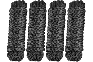 PACTHSD 4 Pack 3/8" x 20' Dock Lines - Marine Grade Nylon Boat Rope with 12" Loop for Docking and Mooring - Double Braided Boat Lines, High Strength, Easy Handling, Fray Resistant - Black