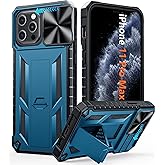 FNTCASE for iPhone 11 Pro-Max Case: Military Grade Drop & Shock Protection Cell Phone Cover with Kickstand & Slide | Rugged Protective Bumper Textured (Blue)