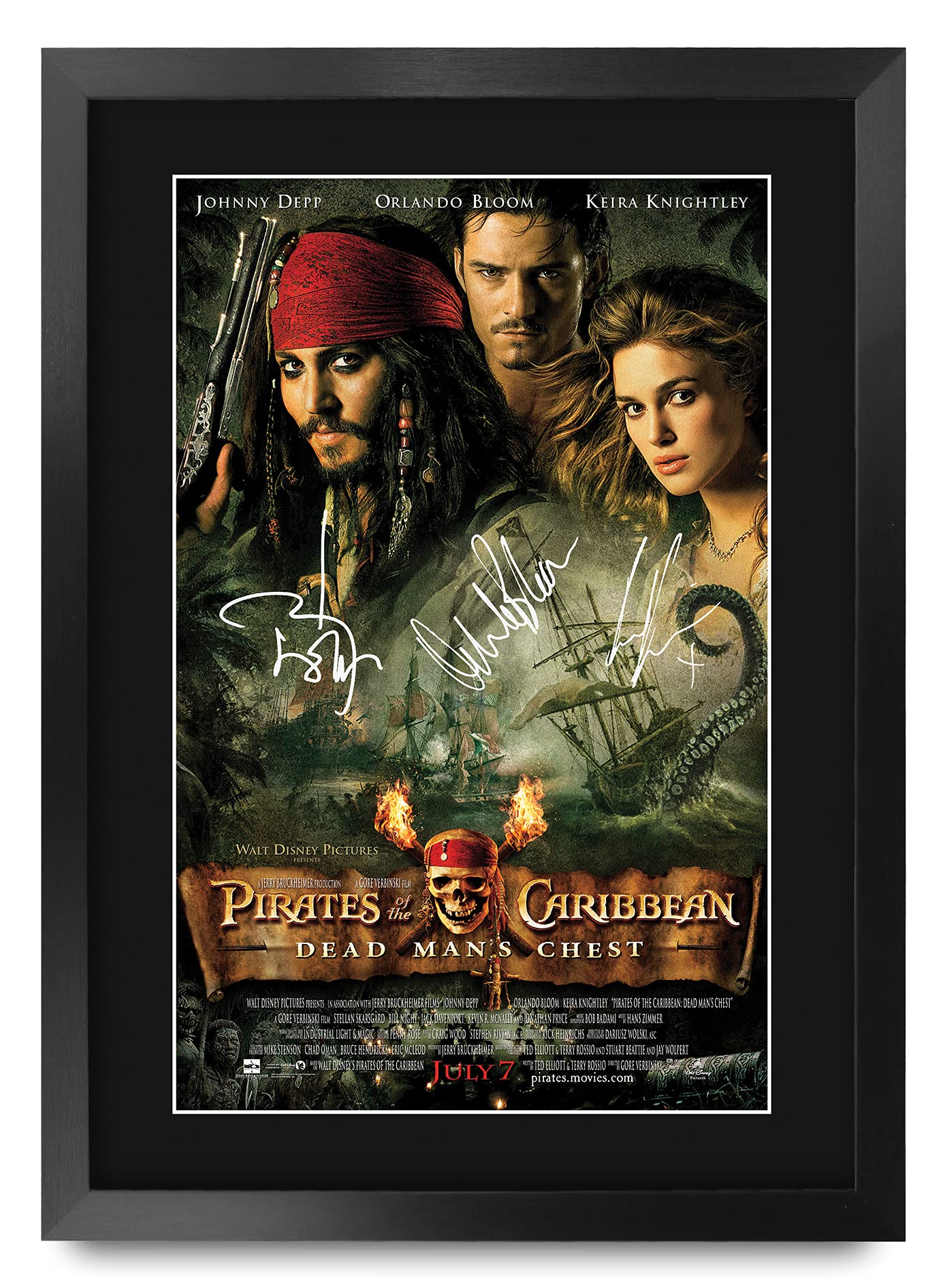 HWC Trading FR A3 Pirates of the Caribbean 2 Dead Man's Chest Jonny Depp Gifts Printed Poster Signed Autograph Picture for Movie Memorabilia Fans - A3 Framed