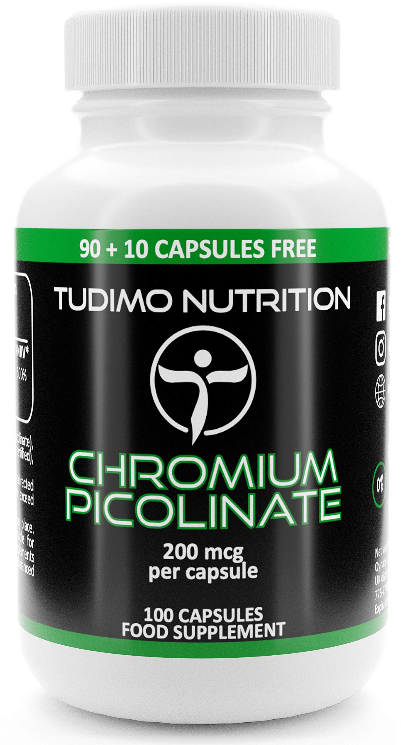 Chromium Picolinate 200mcg Capsules - 100 pcs (3+ Month Supply) of Rapidly Disintegrating Capsules, Each with 200 mcg of Premium Quality Chromium Powder