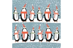 IHR Ideal Home Range Cocktail Napkins Disposable 3-Ply Paper Party Napkin Pack, 5" x 5", Christmas Penguins, 20-Count