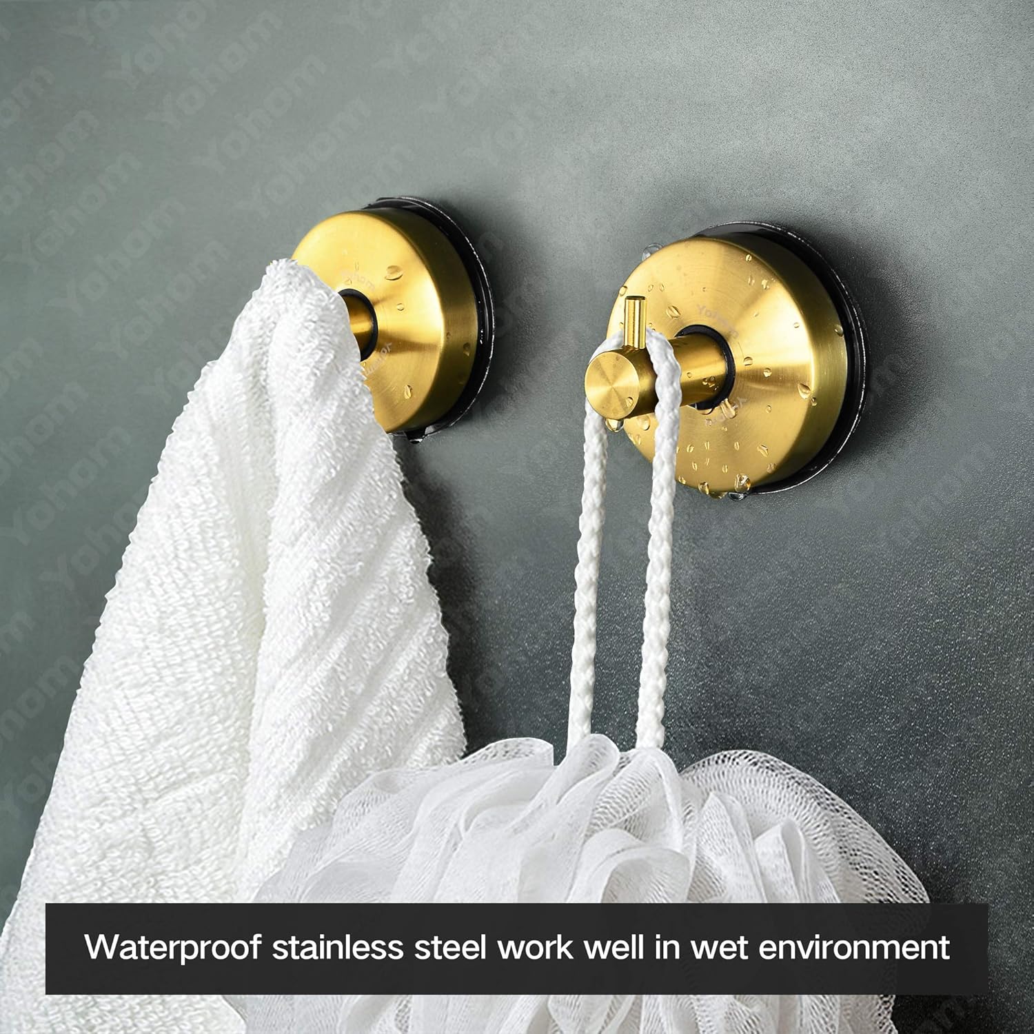 Yohom 2Pcs Vacuum Suction Cup Towel Hooks for Shower Bathroom Suction Hook Towel Holder Rack Kitchen Organizer for Robe Loofah Coat Stainless Steel Brushed Gold - - 