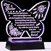 YWHL Butterfly Shaped Big Sister Birthday Gifts from Sister, Christmas Gift for Sister, Laser Engraving Glass Keepsake with Colorful Light Base