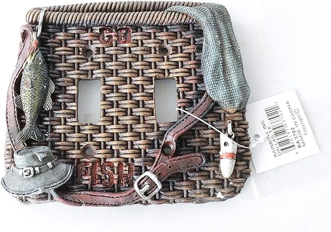 Fishing Light Switch Plate Outlet Covers Lodge Cabin Decor Woven