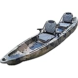 BKC TK122 12.9' Tandem Fishing Kayak W/Upright Aluminum Frame with Backrest Support Seats, Paddles, 4 Rod Holders Included 2-3 Person Angler Kayak