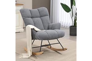 AUNEKIV Rocking Chair Nursery Teddy, Upholstered Baby Fluffy Glider Rocker for Adults Indoor, Comfy Sherpa Compact Nursing Chairs for Small Spaces, Living Room, Classroom, Bedroom, Darkgrey
