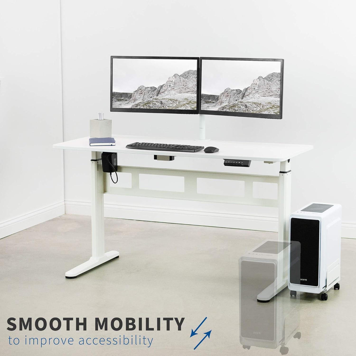 VIVO Computer Tower Desktop ATX-Case, CPU Steel Rolling Stand, Adjustable Mobile Cart Holder with Locking Caster Wheels, White (CART-PC01W) : Office Products