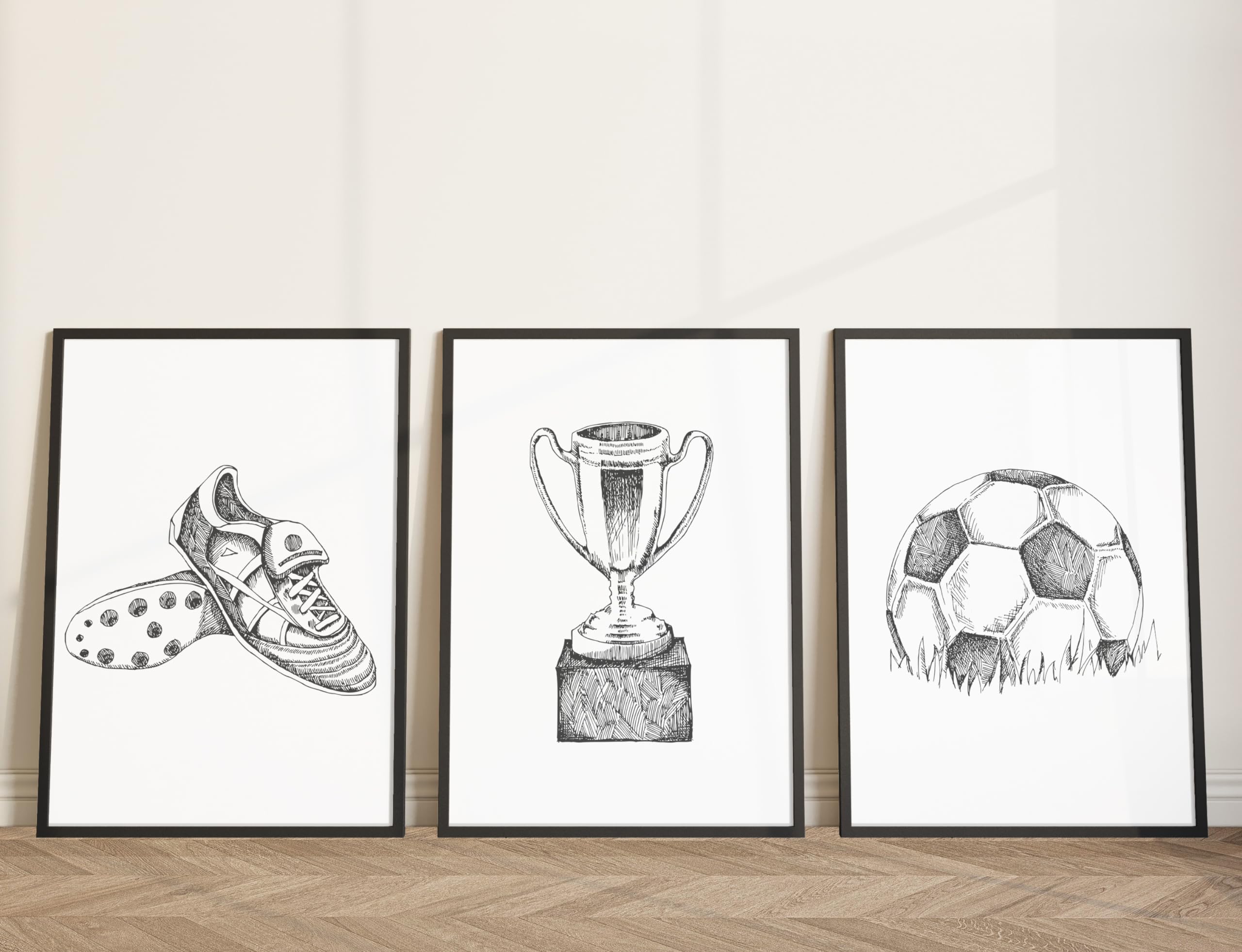 Football Set of 3 Unframed Prints - Boys & Girls Bedroom Wall Art, Soccer Decor (A3)