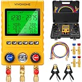 VIVOHOME Digital HVAC Manifold Gauges with 2 Wired Temperature Clamp Probes | Refrigeration AC Gauge Set with 3 Hoses, Pressure and Temp Test, for R134a R410a R32 R1234yf R454B Refrigerant Recharge Kit