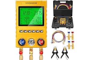 VIVOHOME Digital HVAC Manifold Gauge Set, Refrigeration AC Gauges with 2 Wired Temperature Clamp Probes and 3 Hoses, Pressure and Temp Test, for R134a R410a R32 R1234yf R454B Refrigerant Recharge Kit