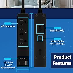 LIDER Outlet Extender with 3 Receptacles, 12W USB