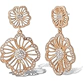 Jessica Simpson Clear Pave Crystal Flower Dangle Earrings for Women, Flower Drop Earrings Gold-Tone