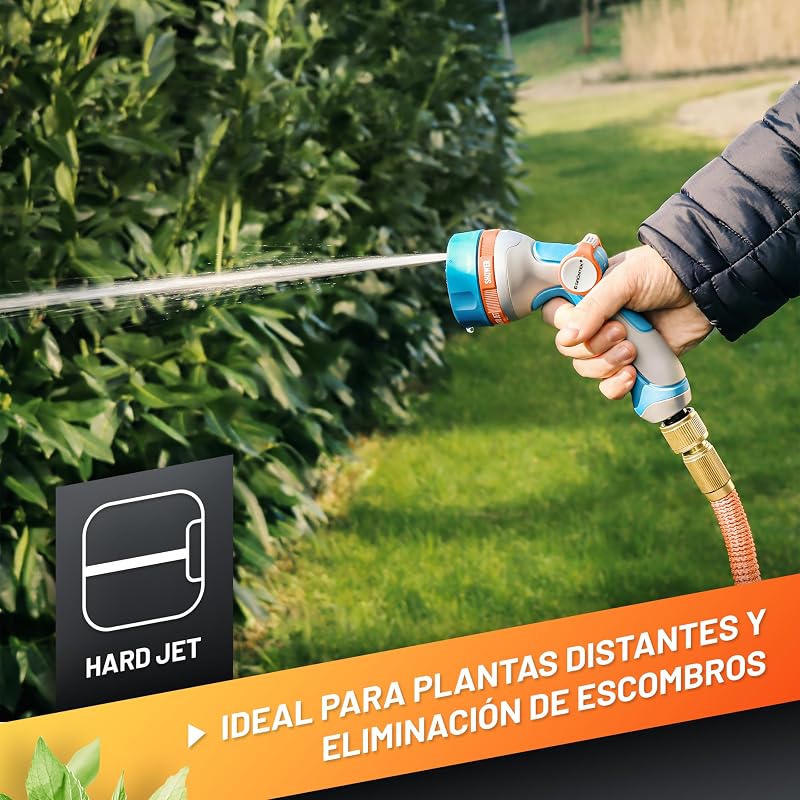 Pistola de Riego para Manguera Jardín - Pulverizadora 5 Chorros Resistente y Comoda - Control total con una Mano. Alcachofa de Mangeura Jardín