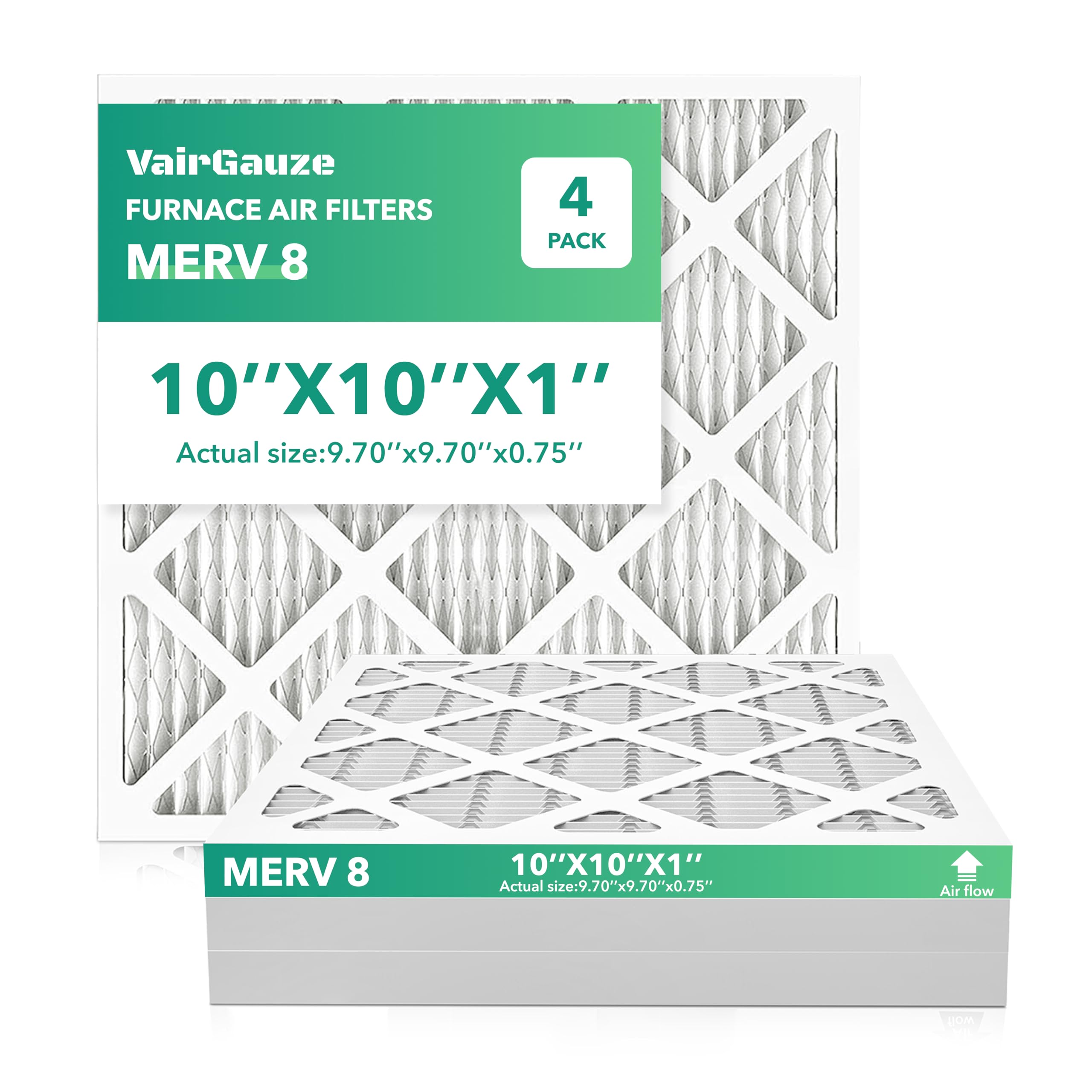 Photo 1 of 10x10x1 Air Filter 4 PACK, MERV 8 MPR 600 Pleated HVAC AC Furnace Dust Defense Air Filters Replacement (Actual Size: 9.70x9.70x0.75 Inches) VairGauze