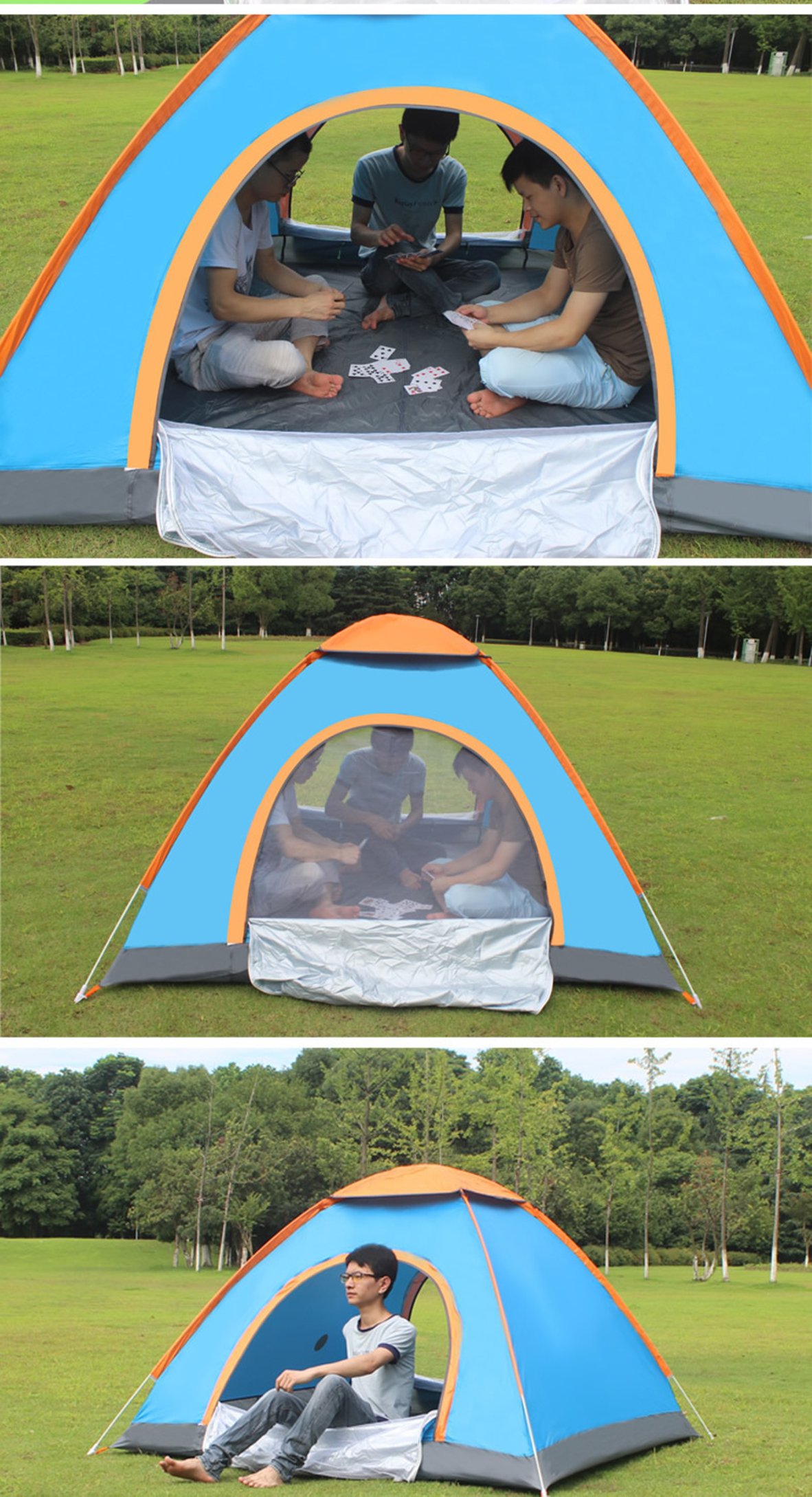 Ghlee Family 2-3 Person Camping Hiking Outdoor Tent Fully automatic Three seconds Speed to Oen Tent 200 x 150 x 120 CM Blue