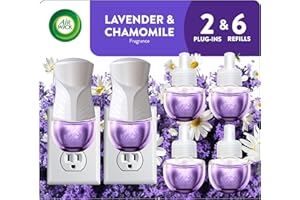Air Wick Plug in Scented Oil Starter Kit, 2 Warmers + 6 Refills, Lavender & Chamomile, Eco Friendly, Essential Oils, Air Freshener