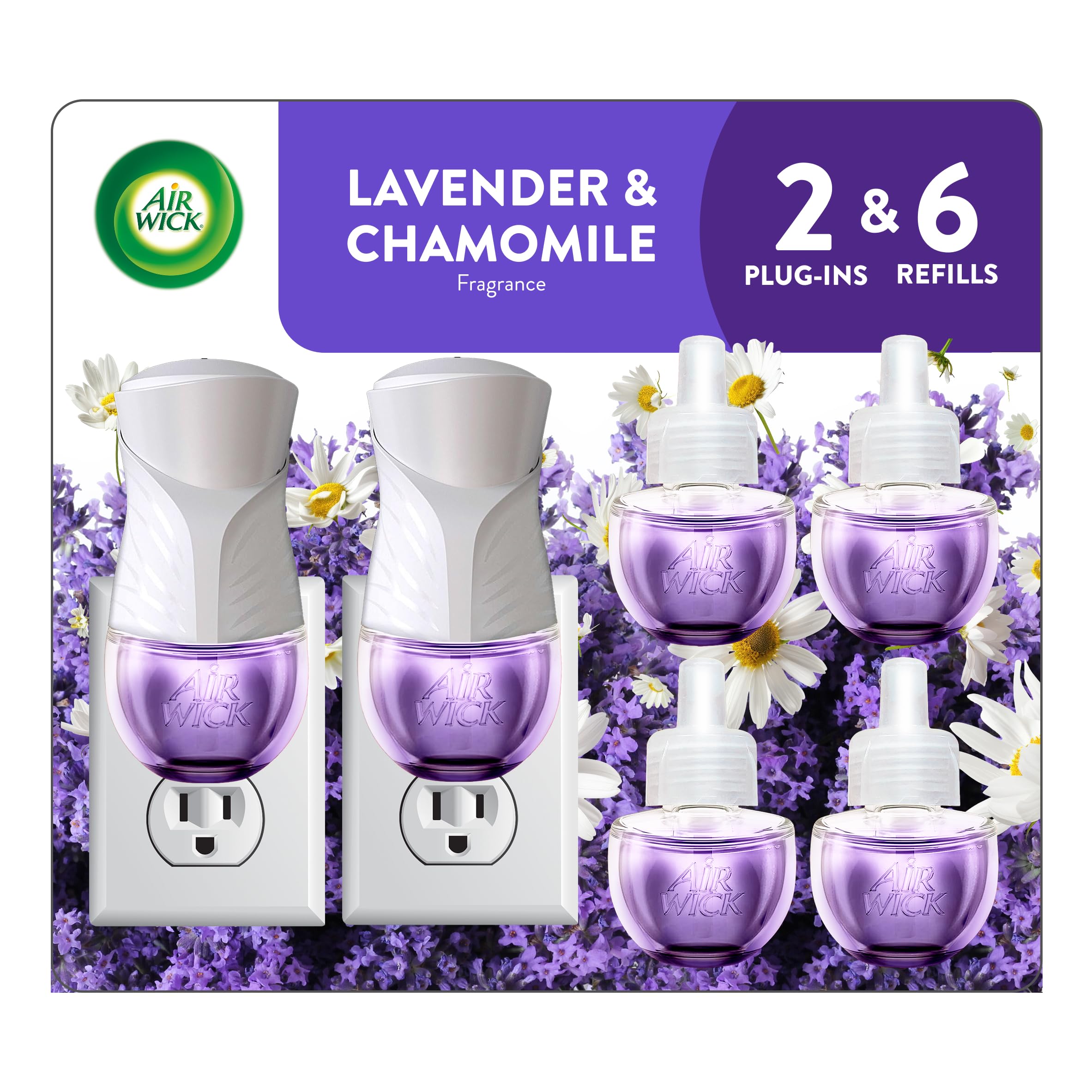Photo 1 of Air Wick Plug in Scented Oil Starter Kit, 2 Warmers + 6 Refills, Lavender & Chamomile, Eco Friendly, Essential Oils, Air Freshener