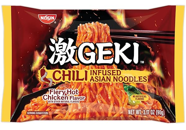 NISSIN GEKI CHILI INFUSED ASIAN NOODLES, FIERY HOT...